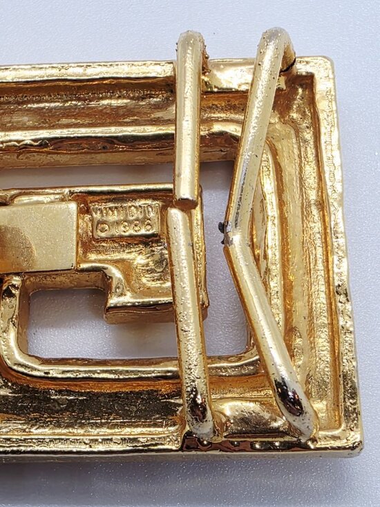 Vtg 1986 Signed Mimi Di N Gold Tone Greek Key Design 2 pc Belt Buckle Designer main image 8